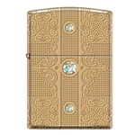 Zippo Luxury-Deep Carved Heavy Walled Solid Brass Armor with 3 Swarovski Crystals