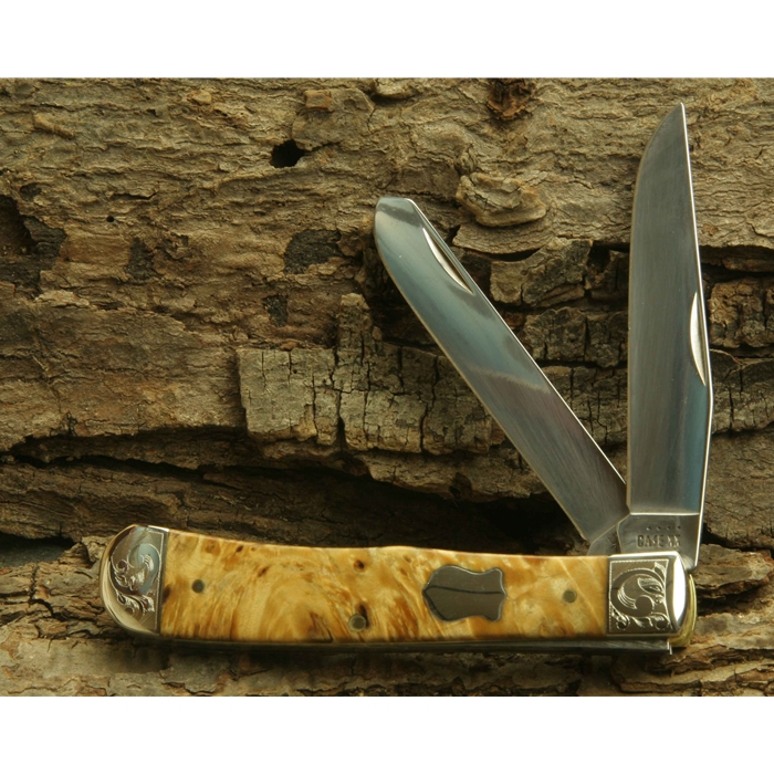 Smooth Natural Box Elder Wood Handled Trapper with Scrolled