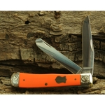 Smooth Synthetic Orange Handled Trapper with Scrolled Bolsters and Gift Box 72541 - Engravable