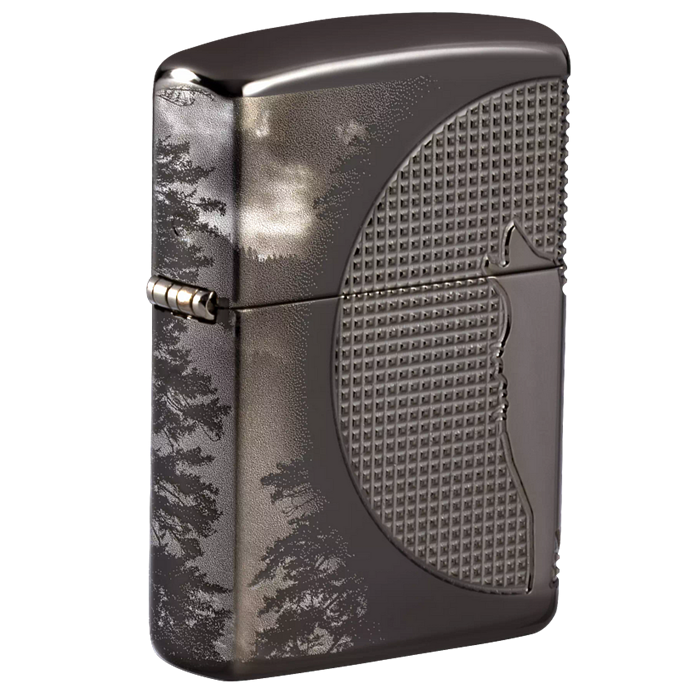 Zippo 360 Multicut Wolf Howling Heavy Walled Armor Black Ice